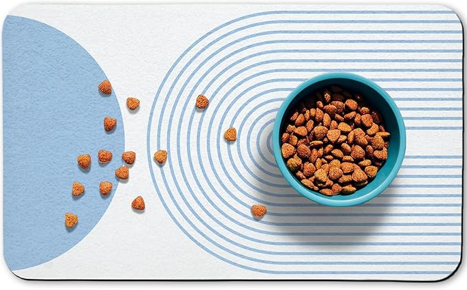 Dog Food Mats,Cat Absorbent Water Bowl Feeding Mats Pet Placemats for Food and Water Blue Bohemia 17 * 30 inch
