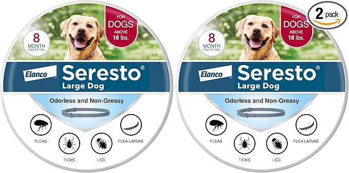Seresto Flea & Tick Collar for Dogs Over 18 lbs., Treatment & Prevention, Vet-Recommend, 8 Month Protection (Pack of 2)
