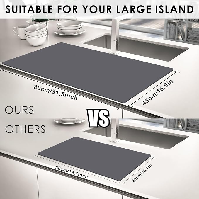 Extra Large Silicone Mat, 31.5x16.9 Large Silicon Placemats for Kids, Heat Resistant Matt for Kitchen Counter Non-Stick Table Mat for Dough and Pastry, Silicone Craft Mat for Kids, Dark Gray