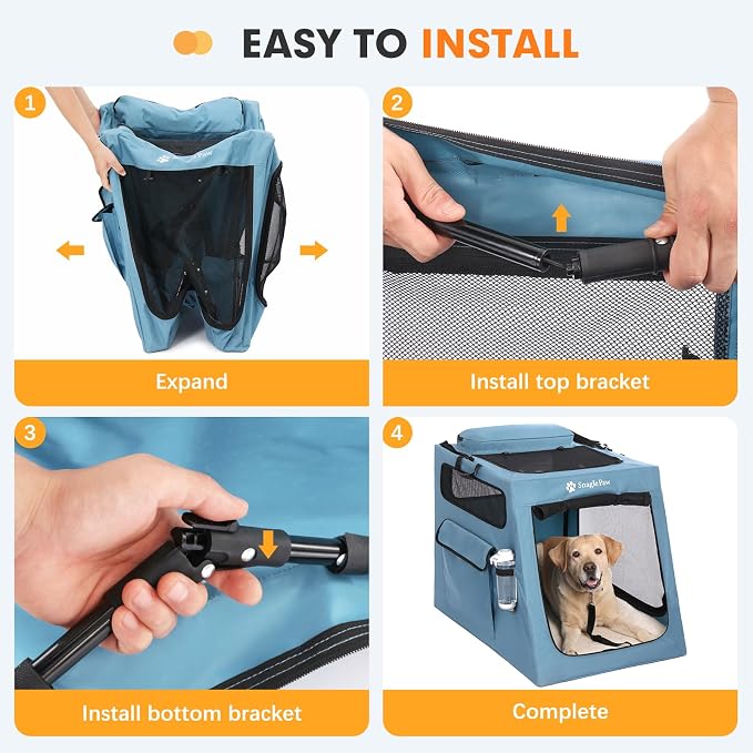 Snagle Paw Portable Dog Crate for Car Travel, Collapsible Large Dog Travel Crate with Metal Frame & 3-Door Mesh Windows, Secures in Trunk/Backseat, Soft-Sided Kennel Carrier for Medium Large Dogs-XL