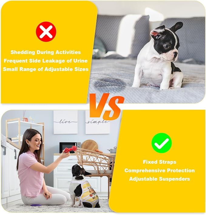 Jollywoods 3 Pack Washable Female Dog Diaper Onesie Sanitary Pantie with Adjustable Suspender, Reusable Fixed Diapers, Super Absorbent Leakproof for Small Medium Large Dog in Heat Cycle XL