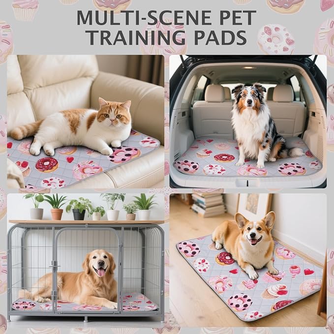 IEUUMLER Washable Pee Pads for Dogs, 2 Pack Cake Pattern Reusable Waterproof Puppy Potty Pads, Non-Slip Absorbent Pet Training Pads for Playpen Crate Bed EU015 Grey Cake, 24x18