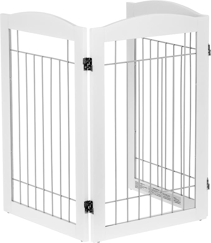 Spirich Freestanding Wire Pet Gate for Dogs, Tall Dog Gate for The Houes, Doorway, Stairs, Pet Puppy Safety Gate with Sliver Wire 60 Inches Extra Wide, 30 Inches Tall, 3 Panels, White