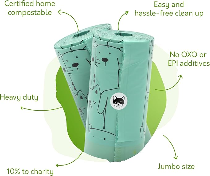 Home Compostable Cat Litter Box Liners, Jumbo XL 36” x 19” Drawstring - Extra Thick Heavy Duty Litter Box Bags, Tear Resistant & Leak-Proof Cat Liners for Easy Cleanup - Pack of 30