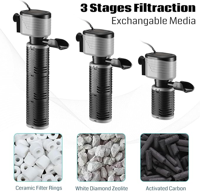 SainSmart XpertMatic 45W Aquarium Filter, Submersible Fish Tank Filter Water Pump for Up to 220 Gallon Fish Tank, 3 Stages 792 GPH Biochemical Sponge Filter, for Aquarium Filtration/Oxygenation