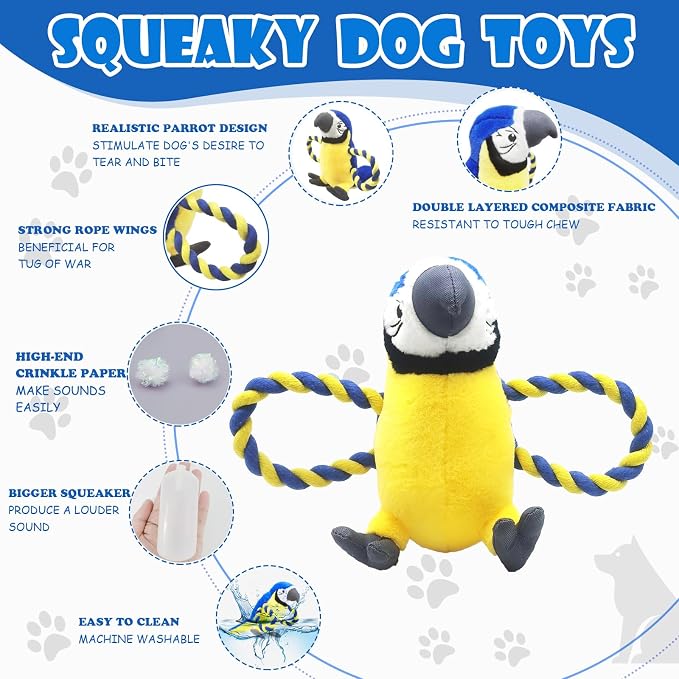Rechargeable Interactive Moving Duck Dog Toy & Squeaky Parrot Dog Toy