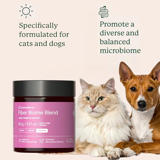 Animal Biome Complete Fiber Blend Gentle Prebiotic Powder for Cats and Dogs 90g (90 Scoops), Supplement for Sensitive Stomachs, Digestive Support & Stool Quality, Fiber for Dogs & Cats, Food Topper