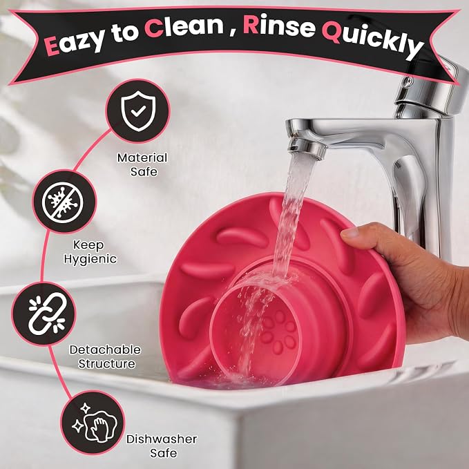 PUPPYGANG 2-in-1 Slow Feeder Dog Bowl for Large Dogs — Silicone Dry Food Maze & Wet Food Lick Ball with Suction Cup, Interactive Puzzle Feeder, Non-Slip & Detachable, Easy to Clean (Red)