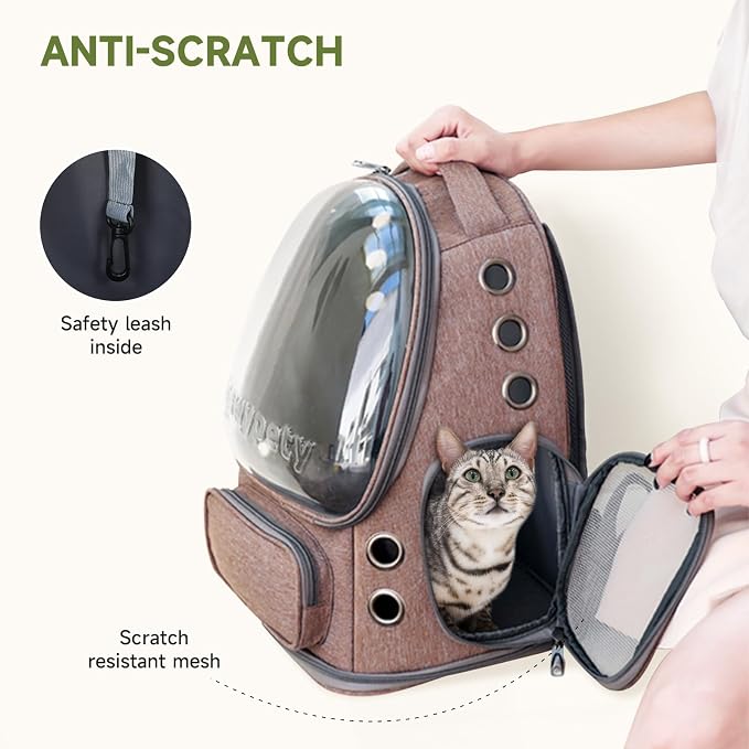 Cawypety Cat Backpack Carrier, Breathable Cat Carrier Large Space Bubble Pet Backpack for Kitty Small Dog up to 15lbs, Transparent & Foldable Pet Carrier for Travel Hiking