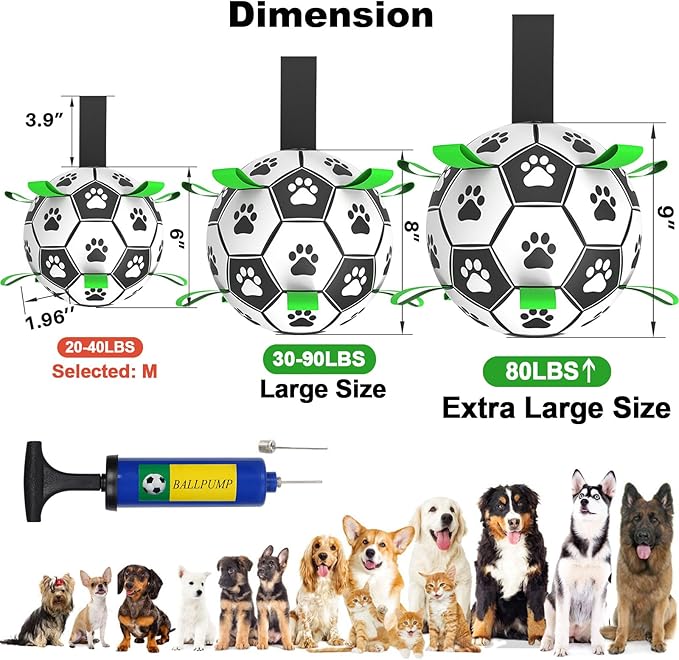 Amasiver Dog Soccer Ball Toys, World Cup Dog Soccer Ball with Straps, Puppy Birthday Gifts, Water Toy, Herding Ball, Durable Balls for Small Medium Pet, Puppy Outdoor Toy (6 Inch-Medium)