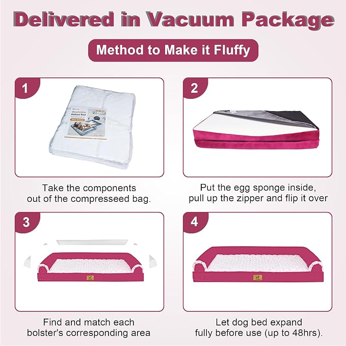 Jumbo Human Dog Bed Style - Breathable Egg-Crate Foam Sofa Couch with Bolster, Water-Resistant Liner & Washable Rose Velvet - Ideal for Great Danes, Mastiffs, Rose Pink (54'' x 37'')