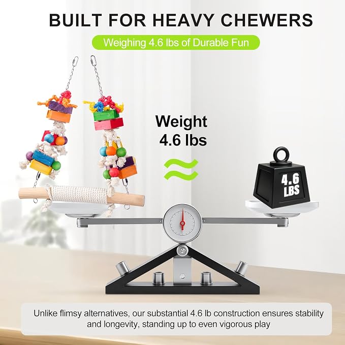 4lb Heavy Duty Bird Toys for Large Parrots - 21.6" Giant Refillable Parrot Toy Swing for Macaws & Cockatoos, Large Natural Wooden Block Chew & Shredding Toy,Beak Health