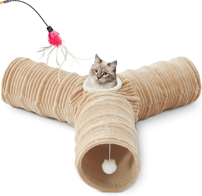 Cat Tunnel,3-Way Cat Tunnels for Indoor Cats, Cats Toys Collapsible Tube with a Fun Ball and Holes,Cat Play Tunnels,for Rabbits, Ferrets, Puppies,Diameter 12 Inch