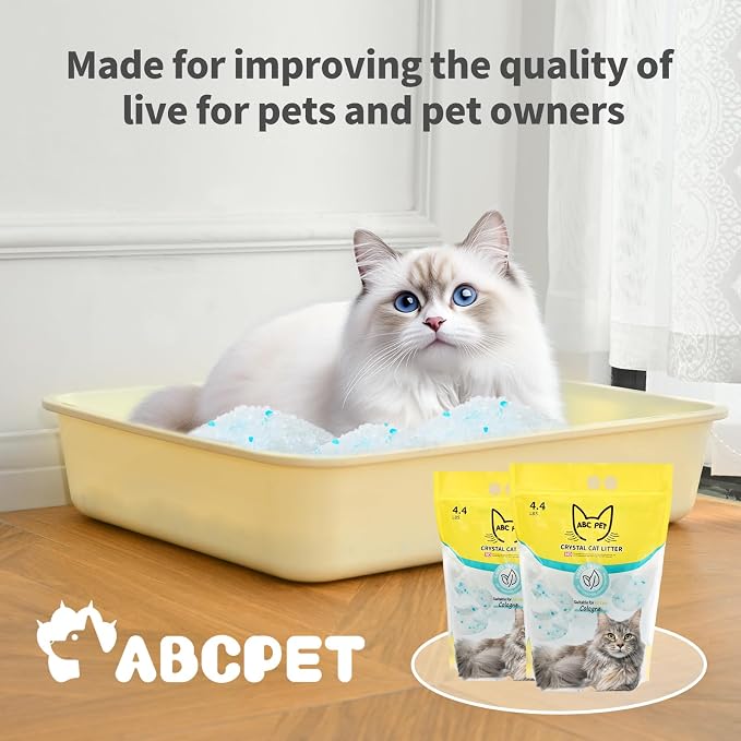ABCPET Cat Litter Crystals No Clumping Odor Control Kitty Litter Non-Clumping No scooping Low Dust, Low Tracking, Dehydrates Waste Cologne - 17.2 lbs (4 x 4.3 lb Packs)