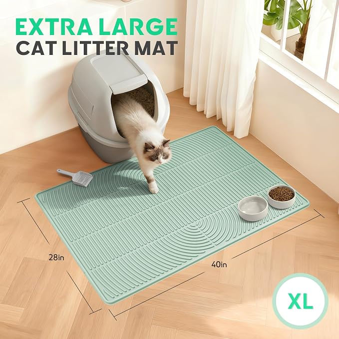 Pawtasy Cat Litter Box Mat,40" x 28" Extra Large Silicone Waterproof Litter Trapping Mat for Scatter Control Soft on Kitty Paws Non-Slip Easy to Clean