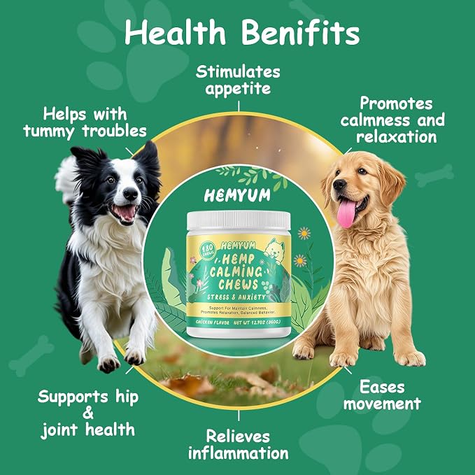 Неmр Calming Chews for Dogs, Anxiety Relief, Sleep Calming Aid, Health & Wellness Supplements for Dog Separation Barking, Chicken Flavor, 180 Chews for All Breeds Ages