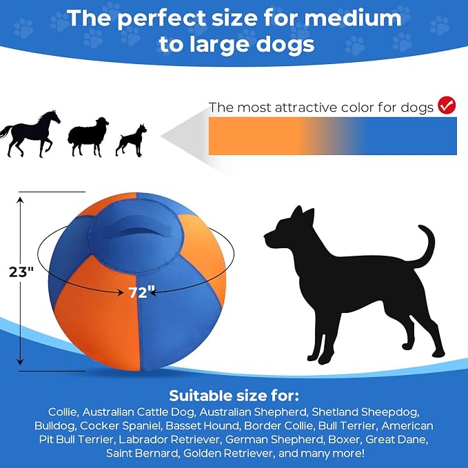 Herding Ball for Dogs, 23'' Dog Training Balls with Straps for Australian Shepherd, Border Collie, Large Breed Outdoor Play, Upgraded Dog Push & Chase Ball with Thickened Bite & Tear Resistant Cover