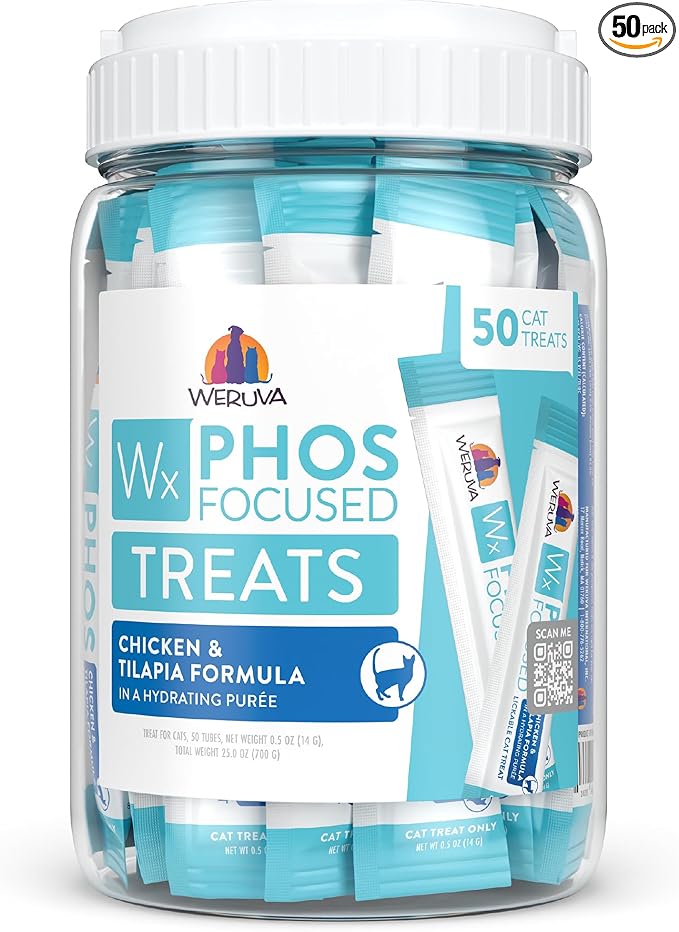 Weruva Wx Phos Focused, Chicken and Tilapia Formula Lickable Cat Treats, 0.5oz Tube, Pack of 50