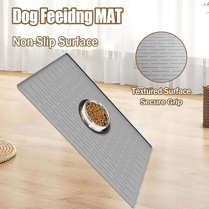 40"x30" Extra Large Silicone Pet Food Mat, XXL Pet Feeding Mat with Raised Edges, Waterproof Dog Bowl Mat for Food and Water, Cat and Dog Placemat for Floors, Dark Blue