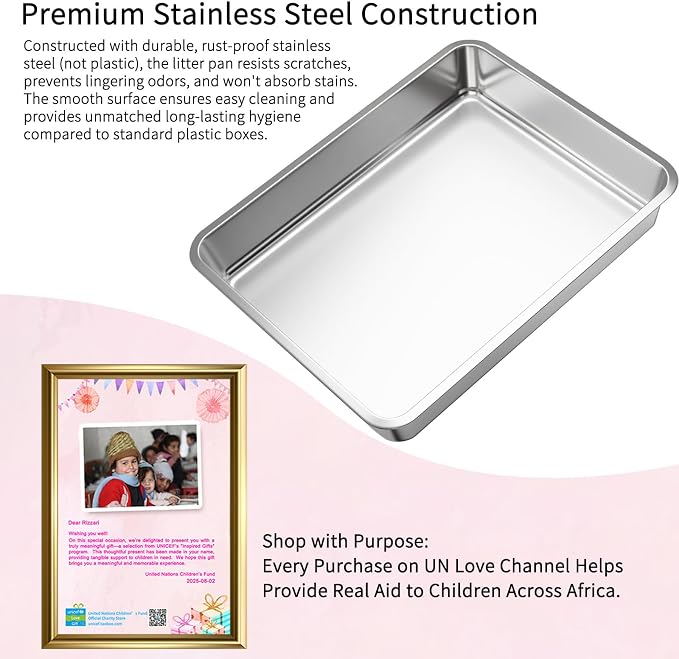 RIZZARI Large Enclosed Stainless Steel Cat Litter Box – Dual-Entry Leakproof Design with Pull-Out Sifting Tray, Easy-Clean Non-Stick Surface & Odor Control for Multi-Cat Homes