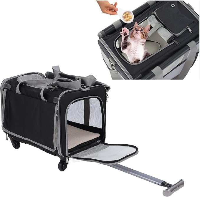 Pet Carrier with Wheels, Expandable Rolling Cat Dog Carrier for Medium and Small Dogs and Cats Pet Travel on Wheels with Upgraded and Telescopic Handle
