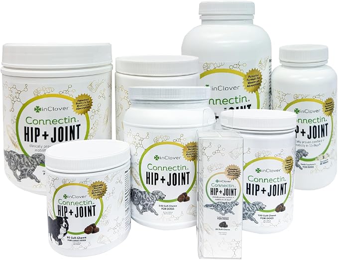 InClover Connectin Natural Hip & Joint Supplement for Dogs with Glucosamine, Chondroitin & Hyaluronic Acid - Soft Chew for Dog Mobility, Comfort & Active Lifestyle Support, 300 Count