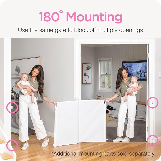 Perma Child Safety Indoor Outdoor Ultimate Retractable Baby Gate, 38.6" Tall Extends to 79" Wide, White