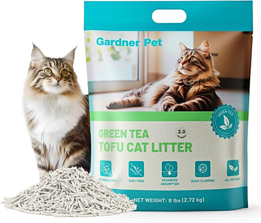 Gardner Pet Natural Tofu Cat Litter with Green Tea – Fast Absorbing, Strong Clumping, Low Dust, Odor Control Cat Litter for Easy Scooping, Multi-Cat Homes, 6 lbs