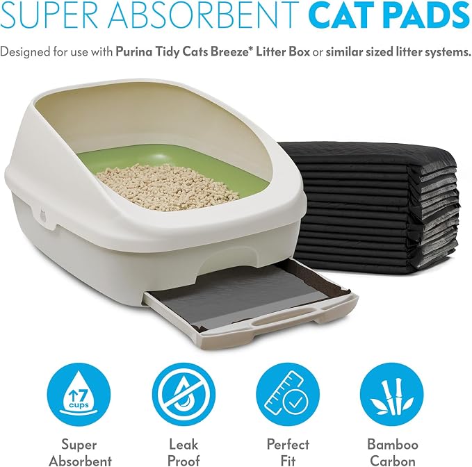 Paw Inspired Cat Pads, Generic Refills for Tidy Cats Breeze Litter Box System, Disposable Kitty Litter Liners for Easy Cleaning, Super Absorbent Pee Pads, 16.9 x 11.4 Inch (Carbon, 20 Count)
