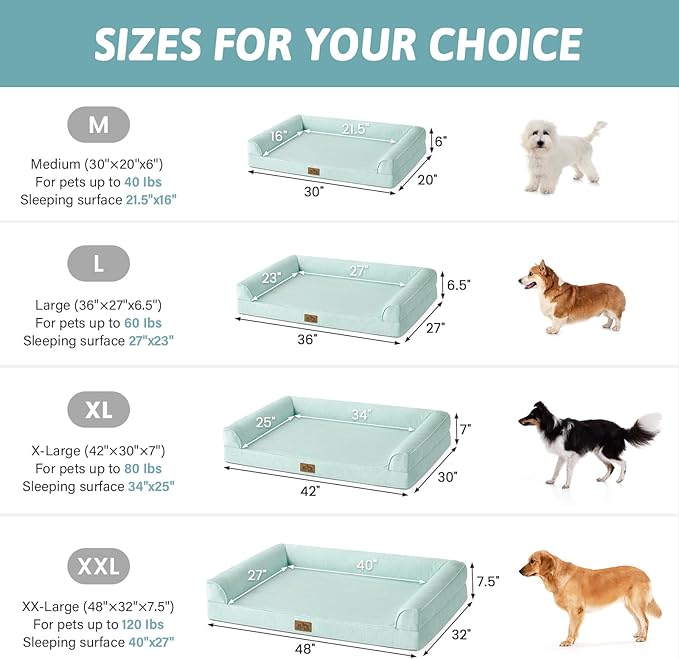 COZY KISS Cooling Dog Bed for Medium Dogs, 36"x27" Orthopedic Foam Sofa with Bolster Sides, Q-Max >0.4 Cooling Technology, Cool Pet Bed with Removable Washable Cover, Green