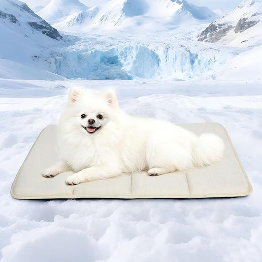 Dog Cooling Mat for Large Dogs – 35"x23" Orthopedic Memory Foam Pad for Summer, Hot Weather & Joint Relief | Washable, Non-Slip Crate Mat for Senior Dogs, Travel & Home (Dark Beige)