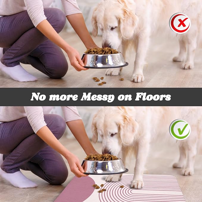Dog Food Mats,Cat Absorbent Water Bowl Feeding Mats Pet Placemats for Food and Water Pink Bohemia 24 * 32 inch