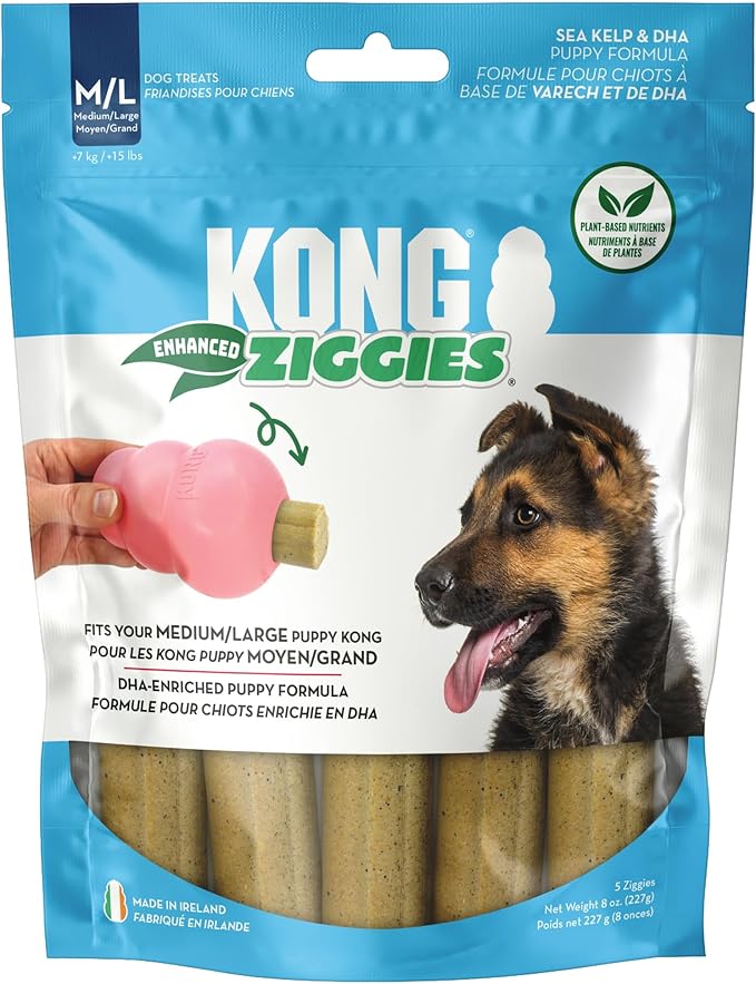 KONG Puppy Ziggies Dog Treats 2 Pack (Large, Enhanced) - Teeth Cleaning Dog Treats for Puppies, Long-Lasting Chews, Works Classic Rubber Toys