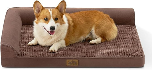 COZY KISS Orthopedic Dog Bed for Large Medium Size Dog, Dogs Crate Bed, L Shaped Foam Anti-Slip Bottom Pet Cat Sofa with Washable Removable Cover, Suitable for Pet Up to 75 lbs, 36x27x6.5 inch, Brown