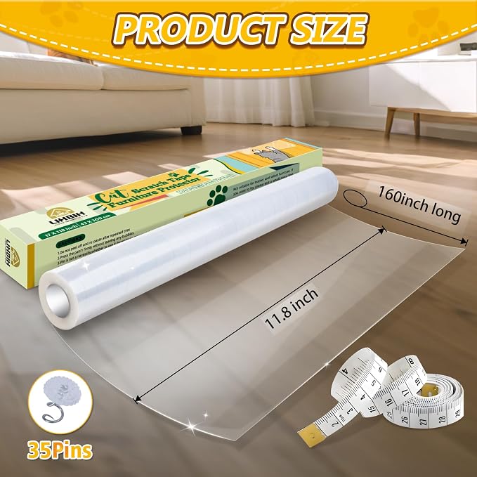 Anti Cat Scratch Furniture Protector,11.8" x 160" Self-Adhesive Couch Protector for Cat Claws, Heavy Duty Couch Cover Furniture Protectors from Cats Scratching Tape for Sofa, Corner, Door, Chair