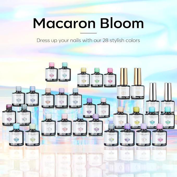 modelones 32 PCS Spring Gel Nail Polish Set, 28 Colors Pastel Gel Polish with No Wipe Base Coat, Glitter & Glossy & Matte Top Coat Maracon Colors Soak Off LED Nail Art Kit