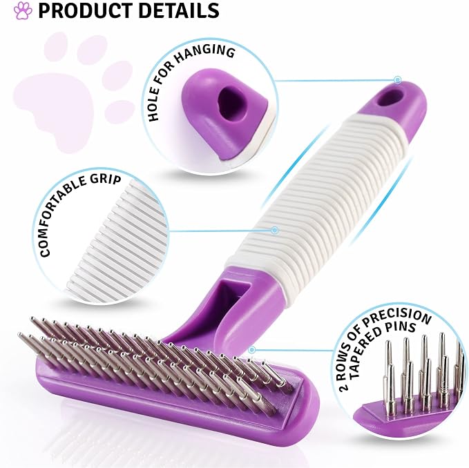 Poodle Pet Bundle - Slicker Brush for Small and Large Dogs Pet Hair Remover Grooming Brush and Dog Grooming Rake Dematting Tool Removes Loose or Tangled Hair from Undercoat