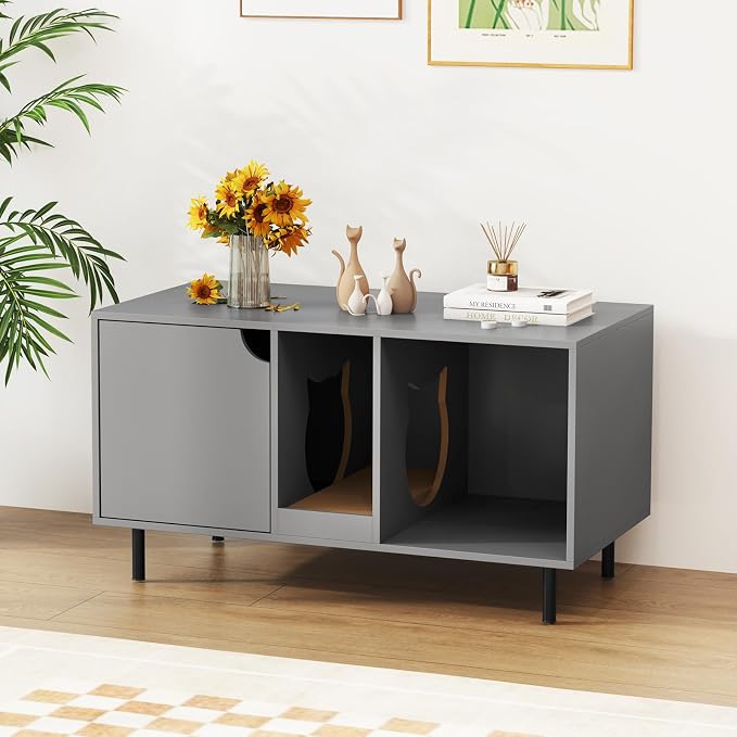 PETSITE Cat Little Box Enclosure, Litter Box Furniture with Removable Scratcher, Metal Legs, Cat Box Enclosure End Side Table, Hidden Litter Box Furniture, 40 x 21 x 22 inches (Grey)