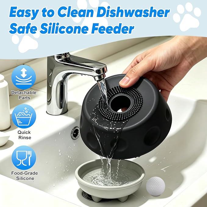 Dog Cat Lick Bowl with Rolling Ball, Slow Feeder Interactive Silicone Bowl with Suction Cup Base, Chew-Resistant for Wet Food & Treats, Easy Clean, 8.5oz/250ml, Black