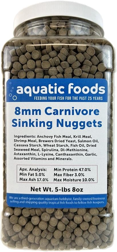 8mm - 5/16" Carnivore Sinking Pellets for Carnivore Cichlids, Catfish, Monster Fish, Bottom Fish, All Large Fish, Also Koi & Pond Fish. - WL…5-lbs 8oz Jar