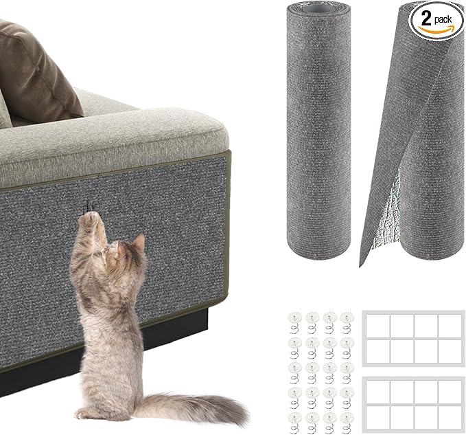 2Pack Total 78.7"x15.8" Cat Scratch Mat for Cat Couch Furniture and Wall Protector | Trimmable Self-Adhesive Carpet Climb Cat Scratcher for Covering Cat Tower and Replacement Pads (Light Grey)