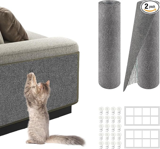 2Pack Total 78.7"x15.8" Cat Scratch Mat for Cat Couch Furniture and Wall Protector | Trimmable Self-Adhesive Carpet Climb Cat Scratcher for Covering Cat Tower and Replacement Pads (Light Grey)