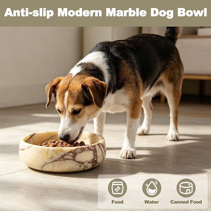 Karibiber Calacatta Marble Dog Bowl, 6lbs Weighted Dog Food Bowl, Non-Slip Large Heavy Water Bowls, Cute Purple Stone Food and Water Dish for Large Dogs, Natural Marble, Easy to Clean, Holds 6 Cups