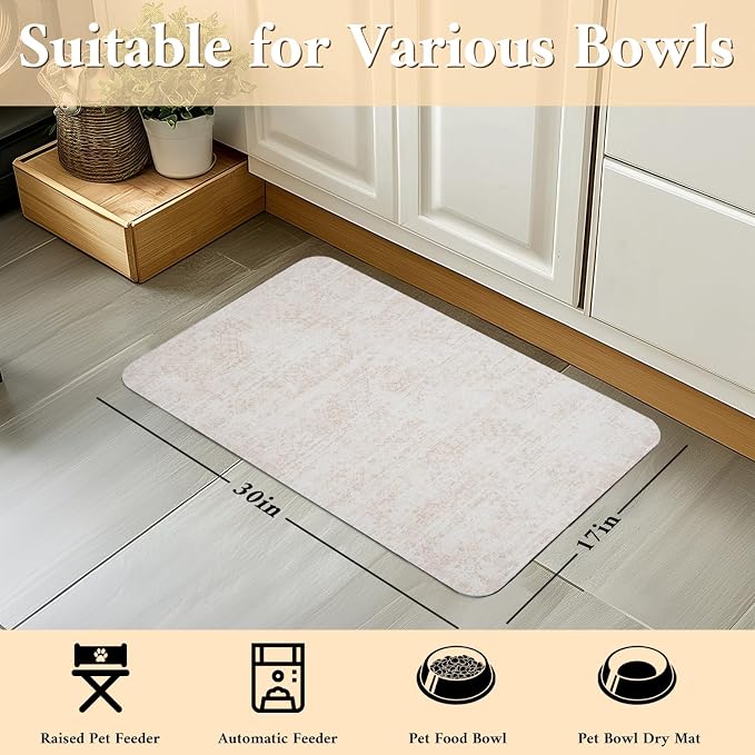 Dog Food Mat for Floors Waterproof Quick Dry Pet Placemat Cat Feeding Bowls Mats for Food and Water, Eco-Friendly Dog Accessories Diatomite Pets Supplies 17" X 30"