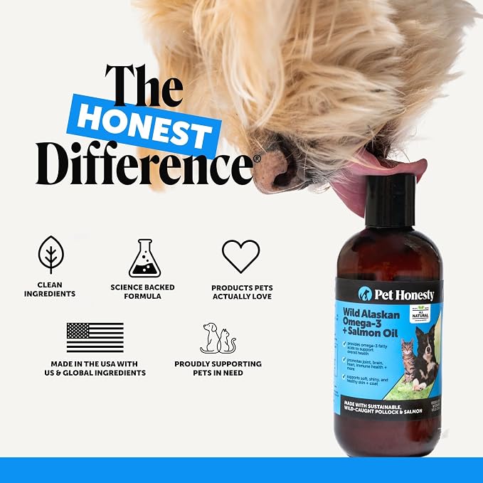 Wild Alaskan Omega-3 & Salmon Oil for Dogs and Cats - 100% Pure Natural Fish Oil for Skin & Coat Health, Shedding & Itch Relief - EPA DHA Fatty Acids for Joint Support & Heart - 8 oz