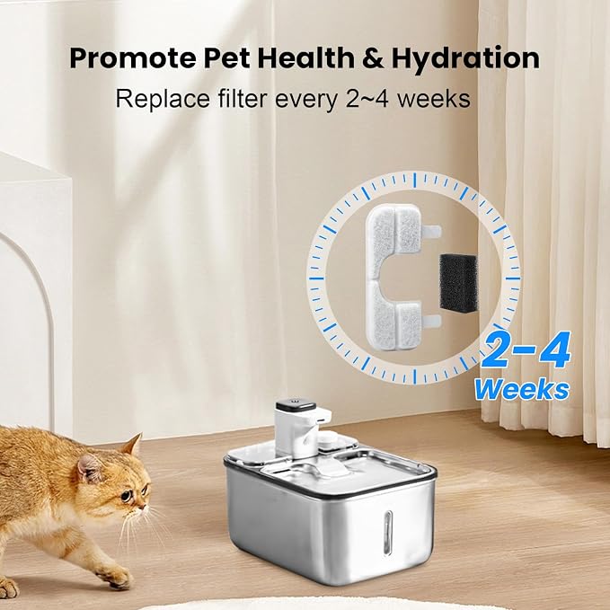 8 Pack Replacement Filters & 8 Pump Filter Sponges for Qinliy Q108 123oz/3.5L Stainless Steel Cat Water Fountain Filter Replacement