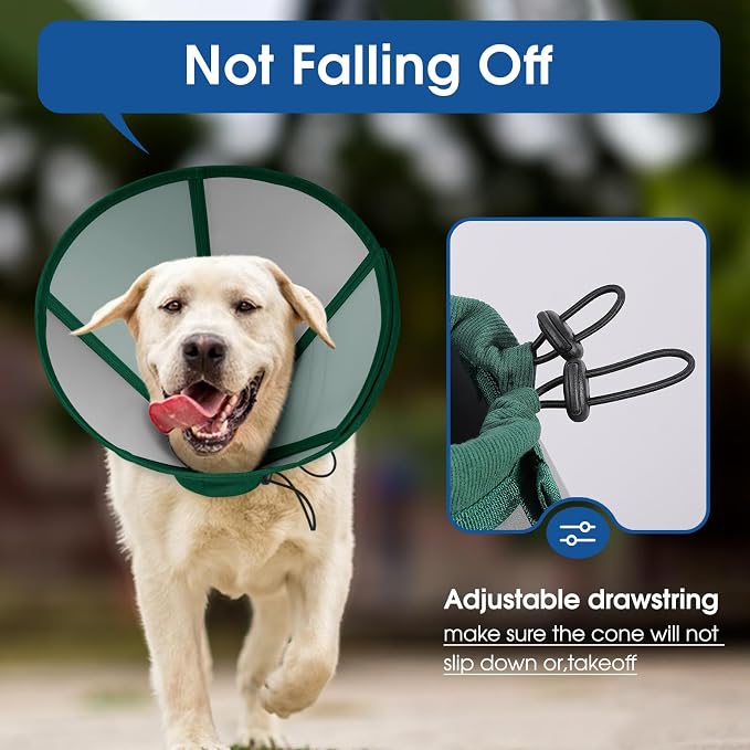 Dog Cone - Soft Cone for Dogs to Stop Licking, Adjustable Dog Cones for Medium Dogs After Surgery, Pet Recovery Elizabethan Collar Alternative for Wound Care, Spay, Neuter, Green M