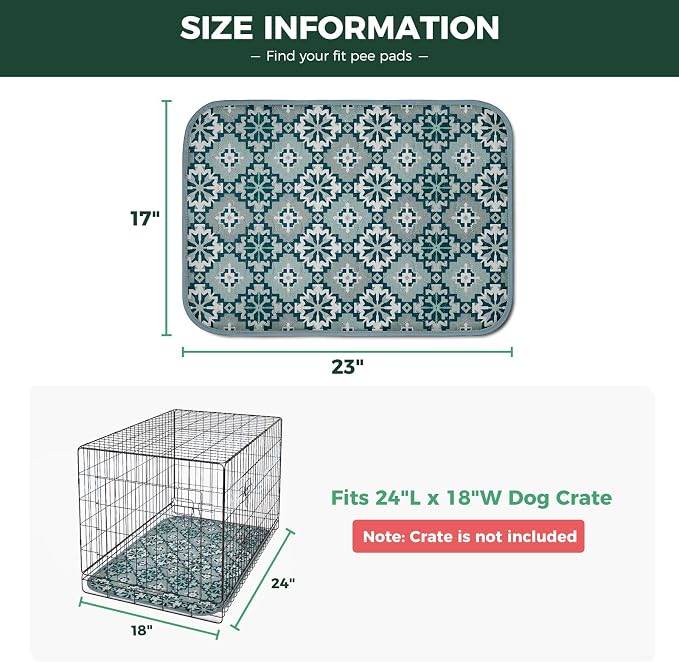 FXW Washable Pee Pads for Dogs, Puppy Pads with Super Absorbent, Specifically Designed for 24inch Cages, 17" x 23" Rectangle, Tribal Blue, 2 Packs