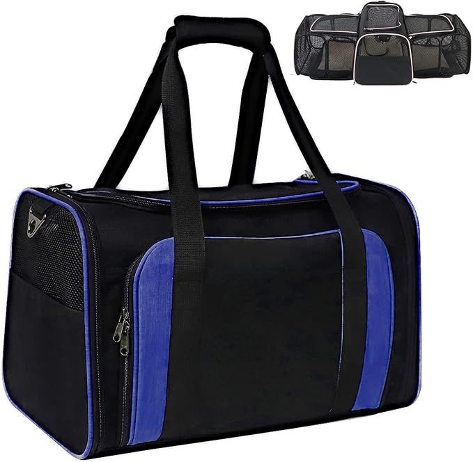 Expandable Pet Carrier Airline Approved,Soft-Sided Dog Cat Carrier Bag,Collapsible Kennel Pet Travel Bag,Washable Pads,Shoulder Strap for Cats, Puppy and Small Animals
