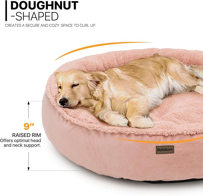 MoNiBloom 36"x36"x9" Dog Beds for Large Size Dogs Machine-Washable Short Plush Pet Beds Warming Cozy Soft Bed for Dogs and Cat, Pink